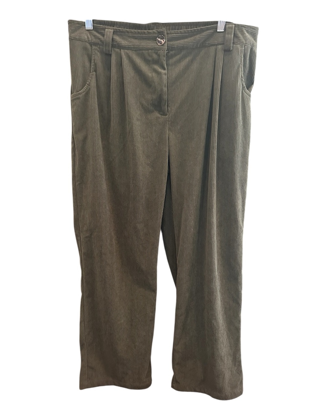 Halara AuraCord™ Olive Green High-Waisted Corduroy Pleated Wide Leg Pants   XL - Picture 2 of 12